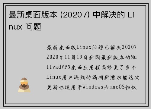 最新桌面版本 (20207) 中解决的 Linux 问题 